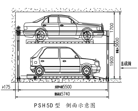 PSH5D型正/側(cè)面、俯視示意圖